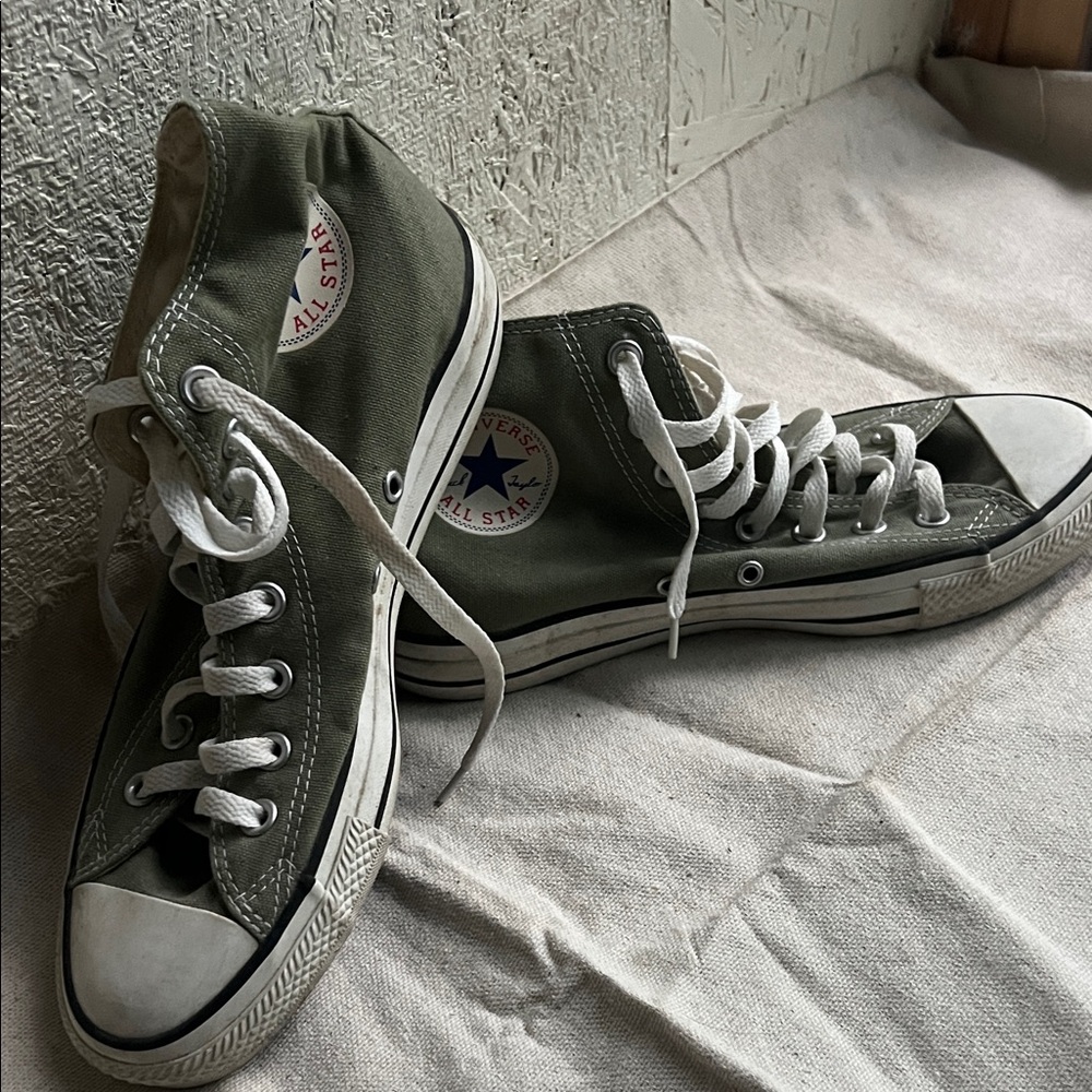 Converse High Top Sneakers - Olive Green with White Accents